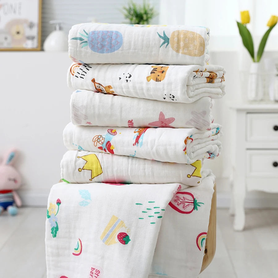Baby Bath Towel Newborn Bathrobe Cotton Swaddle Blanket for Boy Girl 4-Layer Gauze Infant Washcloth Children's Blanket