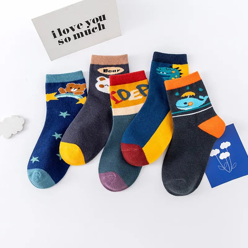 5 Pairs Children Sock Medium Length Anime CartoonComfort Warm High Quality Kids Baby Socks Boy Socks Four Seasons